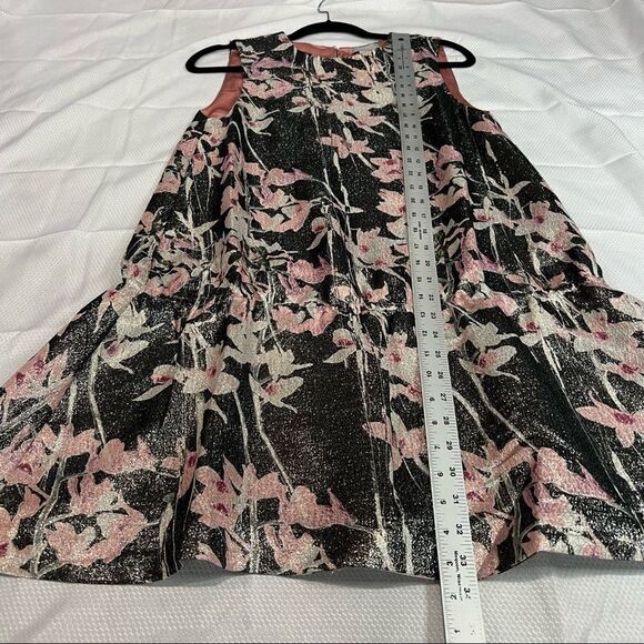 H&M Silver Metallic Pink Floral Elastic Peplum Silk Blend Dress‎ - Picture 4 of 8